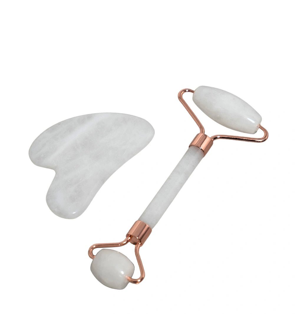 Clear Quartz Facial Roller & Gua Sha set with Rose Gold #skincare#